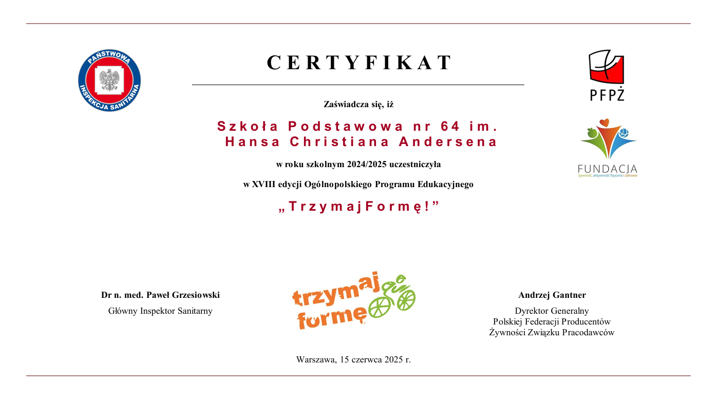 Certyfikat programu "Trzymaj formę"