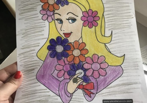 Praca rysunkowa kredkami „Pani Wiosna - portret”