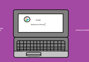 Bezpieczny Internet - laptop z wypisanymi hasłami bezpieczeństwa