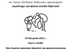 Ulotka informacyjna dotycząca akcji sprzątania osiedla Dabrowa