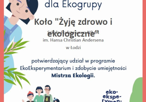 Dyplom EkoEksperymentarium dla naszej szkoły