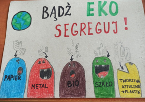 Rysunek kredkami „Bądź Eko- segreguj” Alicji Sperling, 4a