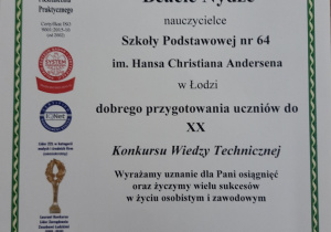 List gratulacyjny dla pani Beaty Nygi