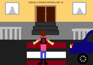 Chłopiec przechodzi po pasach na drugą stronę ulicy.