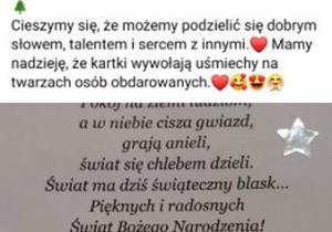 Informacja na facebooku naszej szkoły o udziale uczniów w akcji "Karteczka dla seniora"