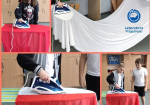 Prasowanie flag na apel organizowany przez klasy V z okazji Święta Niepodległości.