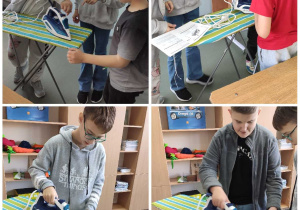 Prasowanie flag na apel organizowany przez klasy V z okazji Święta Niepodległości.