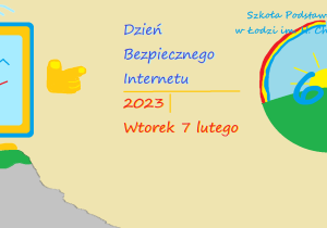 Logo DBI oraz logo SP64 a między nimi napis Dzień Bezpiecznego Internetu 7 lutego 2023 roku