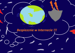 Przestrzeń kosmiczna a wniej kula ziemska, telefon i hasło "Bezpiecznie w Internecie"
