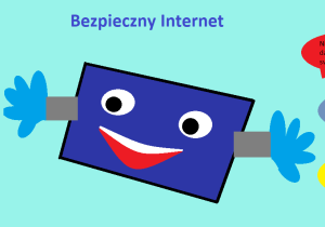 "Uśmiechnięty" monitor a wokół niego w "dymkach" zasady bezpieczeństwa w internecie