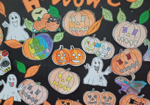 Wystawa prac uczestników świetlicy "Halloween" (technika rysunkowa)
