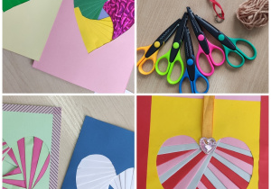 Kartki walentynkowe wykonane przez uczniów techniką Iris Folding