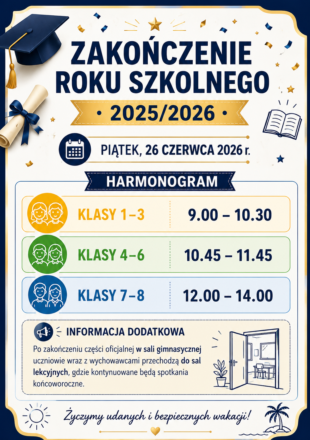 Zakończenie roku szkolnego - plakat informacyjny