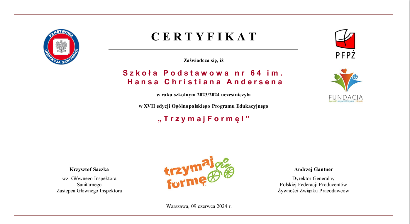 Certyfikat "Trzymaj formę!"