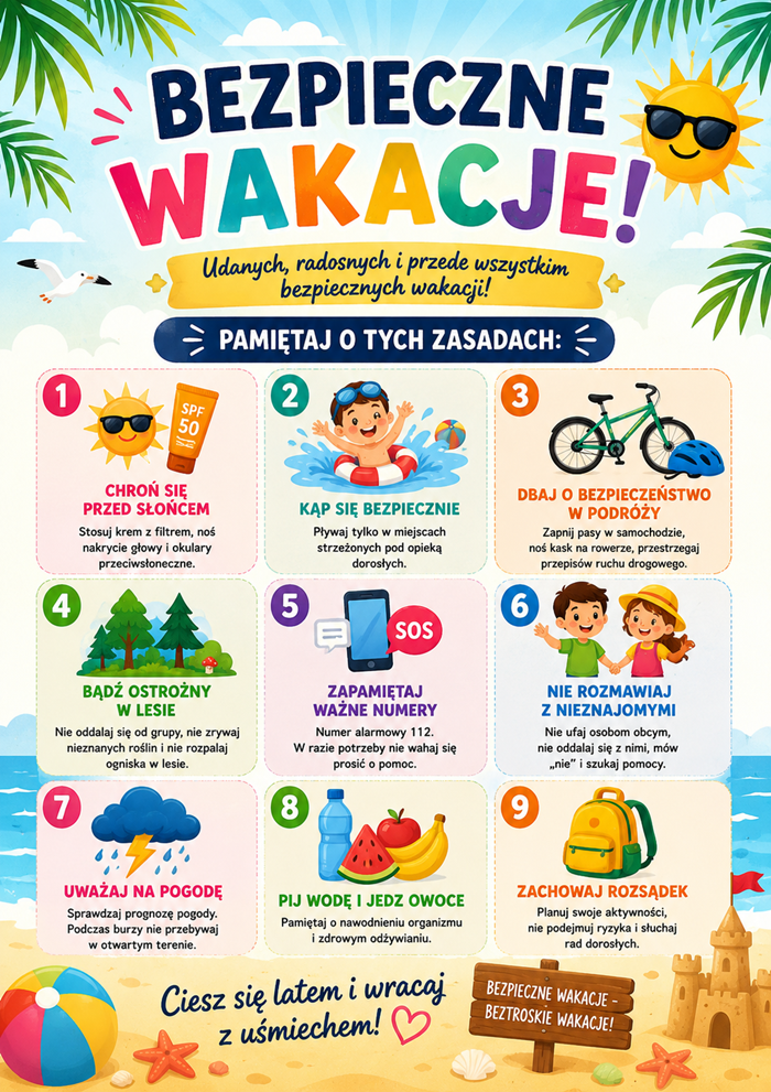 Bezpieczne wakacje - plakat