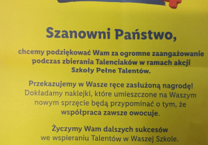 Podziękowanie za udział w akcji