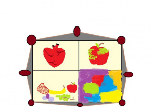 Prostokątne logo przedstawiające serce i owoce.