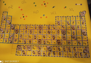 Współczesny układ okresowy z wykorzystaniem elementów drewnianych, jako symboli pierwiastków chemicznych