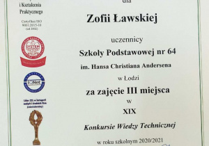 Dyplom Zosi