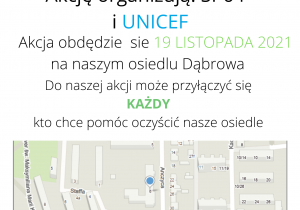 Ulotka informacyjna z mapką dotycząca sprzątania osiedla Dąbrowa