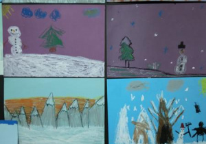 Prace rysunkowe przedstawiające zimowy krajobraz