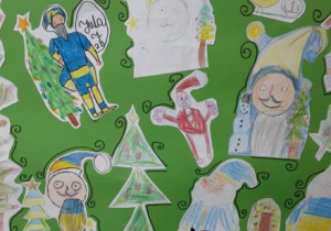 Praca zbiorowa uczestników świetlicy "Zimowo – świąteczne inspiracje” (plakat - technika rysunkowa)"