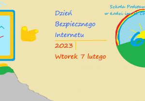 Logo DBI oraz logo SP64 a między nimi napis Dzień Bezpiecznego Internetu 7 lutego 2023 roku