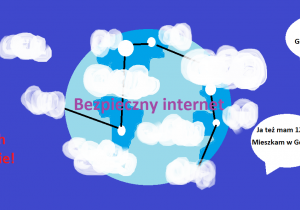 Kula ziemska z zaznaczoną siecią internetową i hasła ostrzegające przed zawieraniem znajomości w sieci