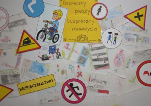 Wystawa prac uczestników świetlicy "Bezpieczny pieszy, bezpieczny rowerzysta" (technika rysunkowa)